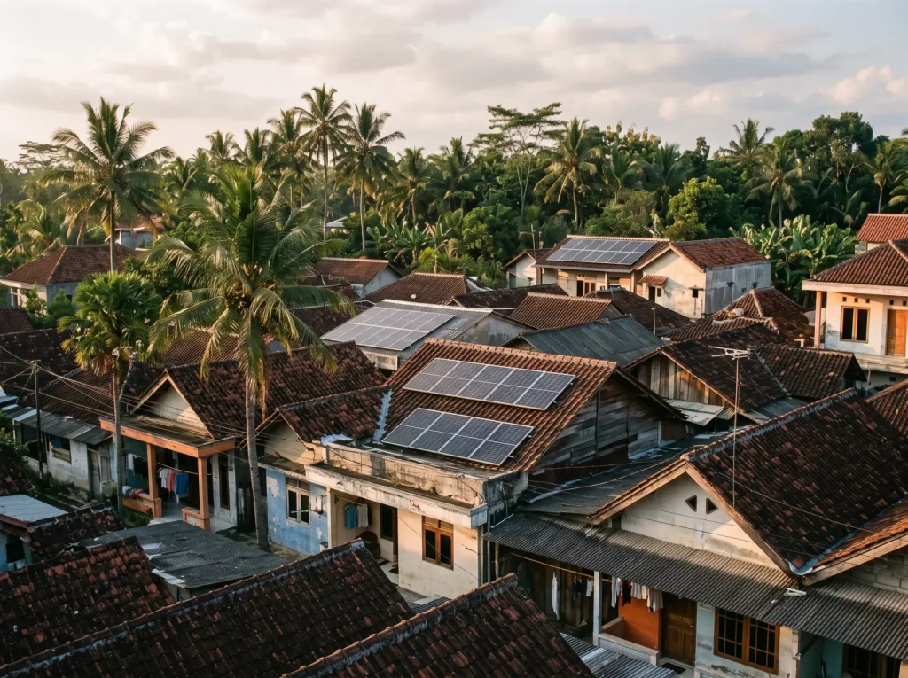 Panel surya di atap rumah warga